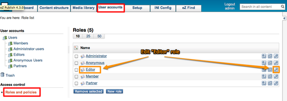 Adding the new policy to the Editor role - step 1